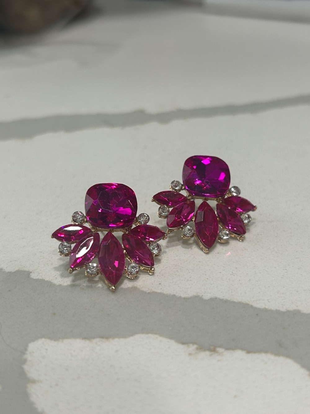Hot Pink Crystal Cluster Stud Earrings - Women Jewelry